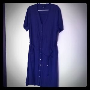 Navy button-front shirt dress